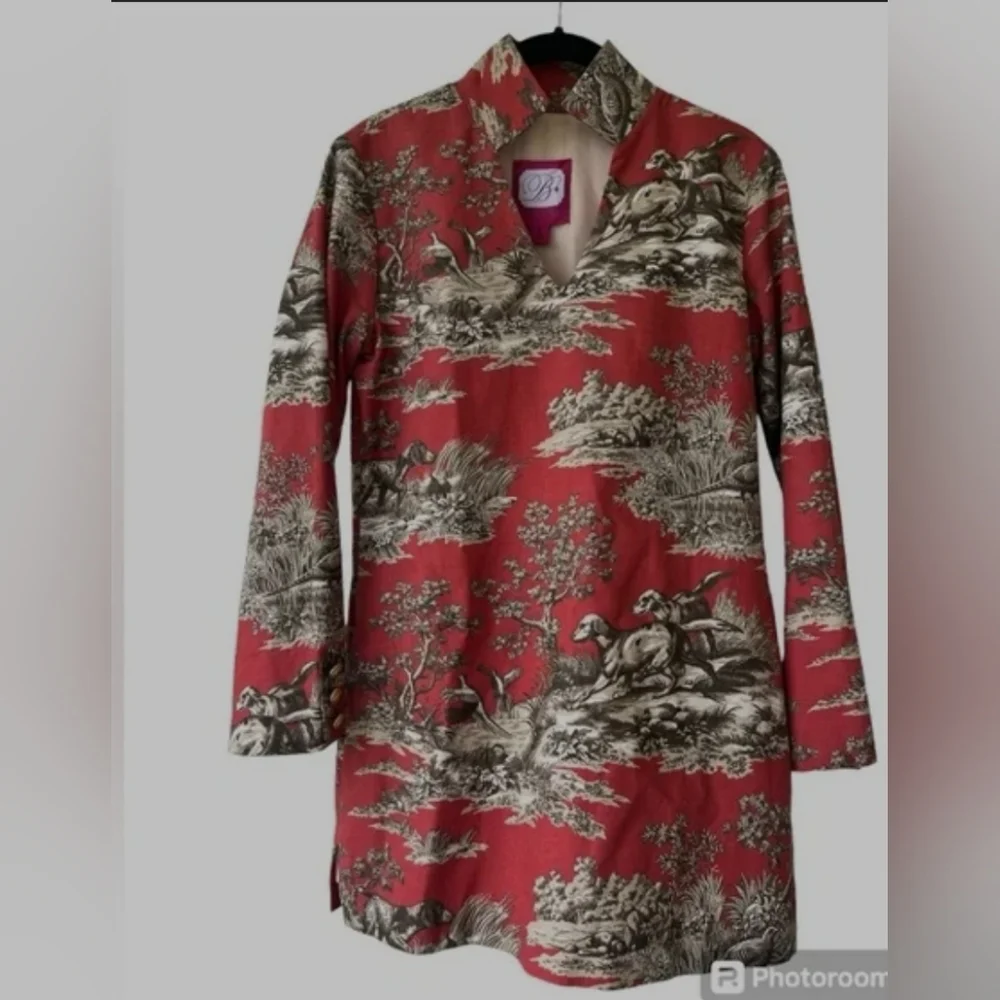 B THE COLLECTION Bird Dogs and Pheasants Print 100% Cotton Tunic Size S - Picture 1 of 6